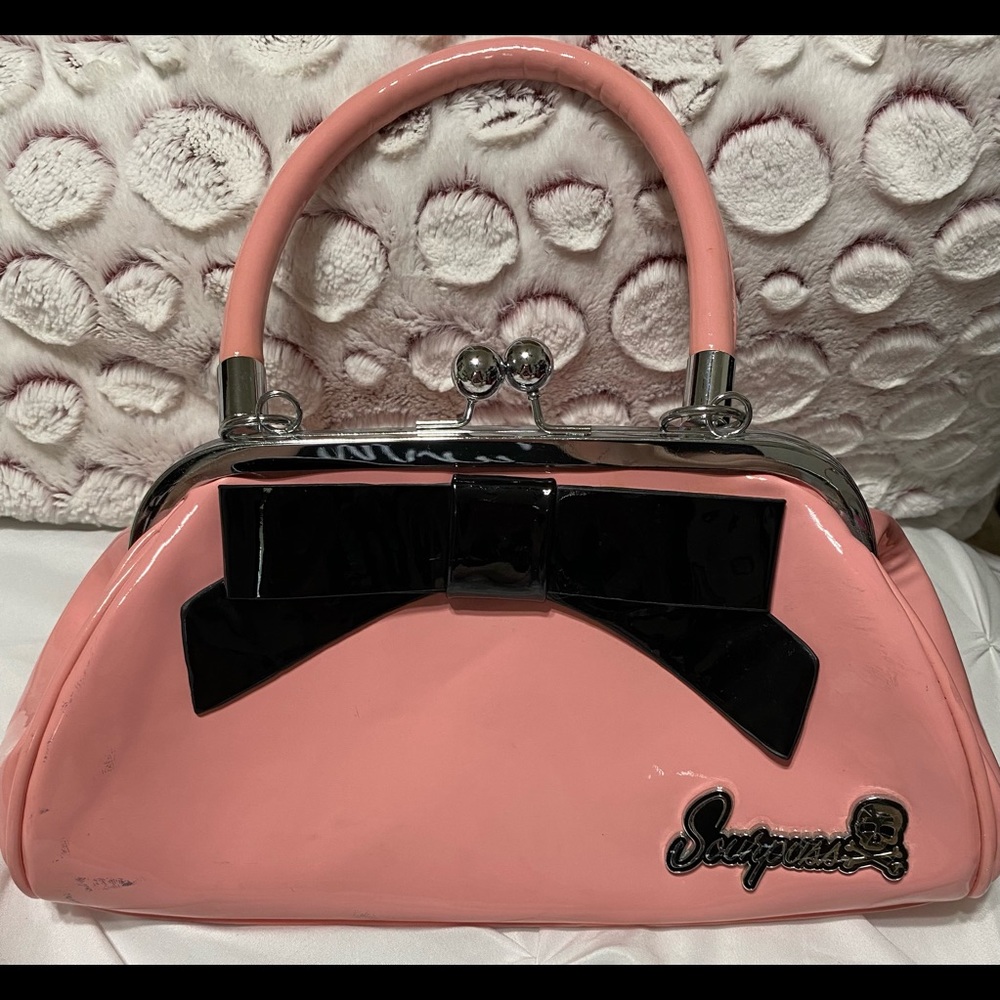 Glossy Pink with Black bow Sourpuss purse